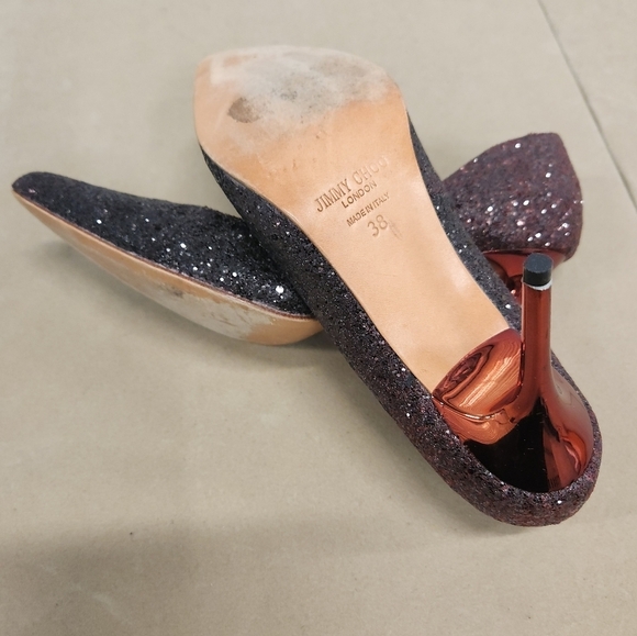Jimmy Choo Romy Burgundy/Black Coarse Glitter Pointed Toe SZ 38 - Picture 13 of 14